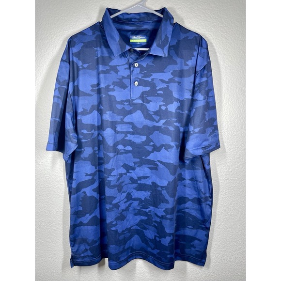 Ben Hogan Polo Shirt Mens XL  Camo All Over Print Performance UPF Blue Stretch - Picture 1 of 8